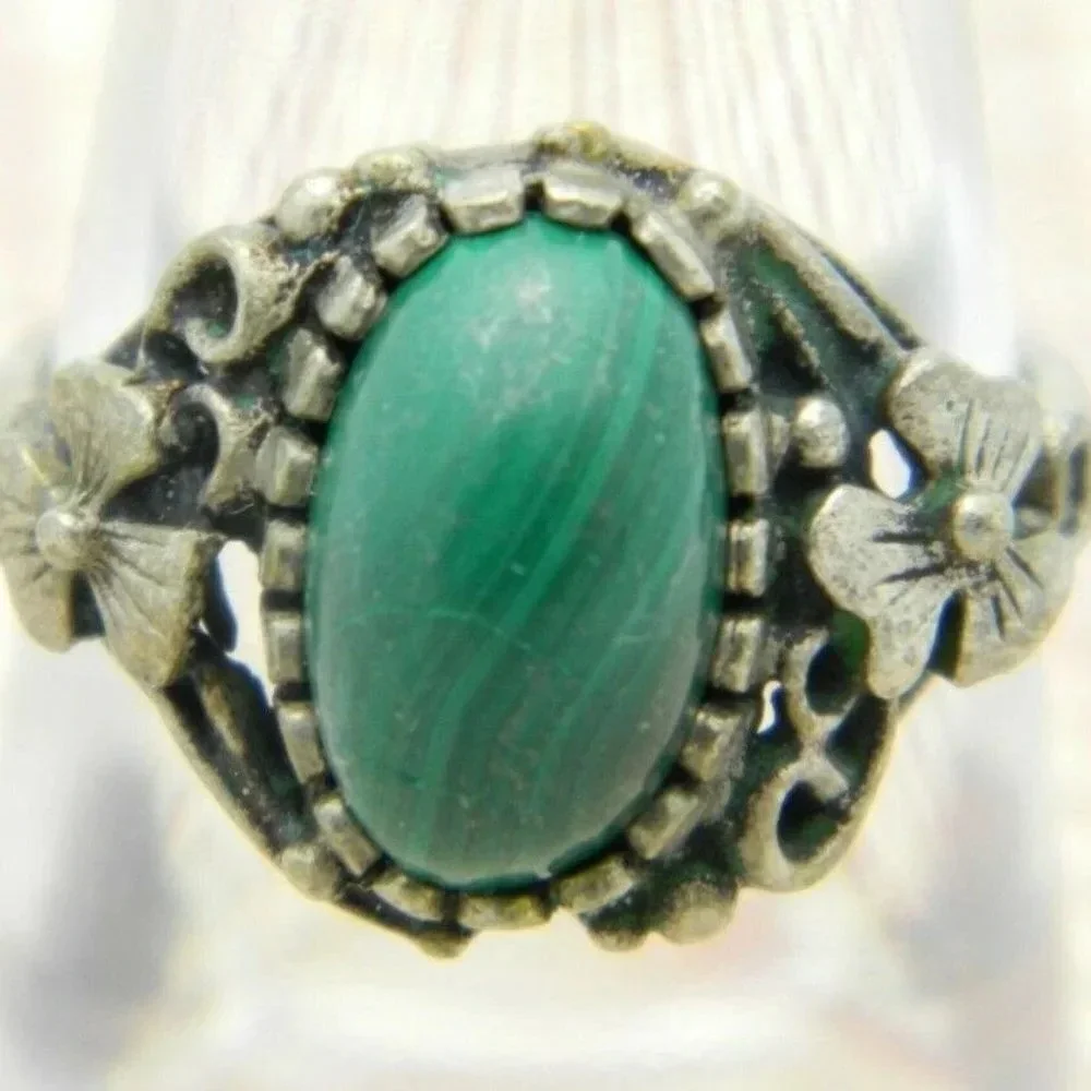 Green Malachite Silver Tone Art Nouveau Style